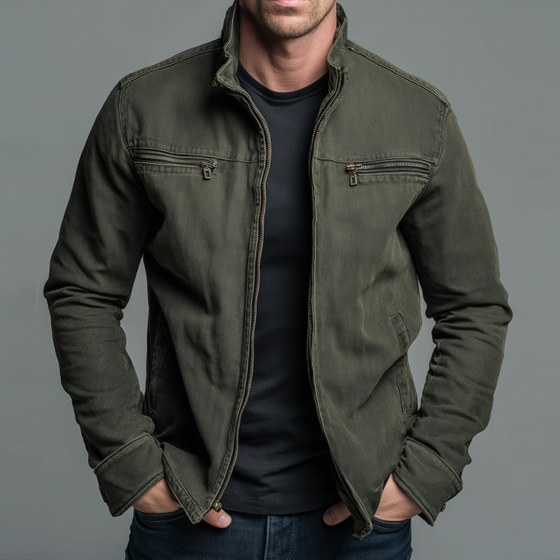 CARLOS™ Chaqueta Vintage con Cremallera – Estilo Retro Sofisticado