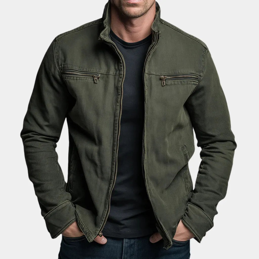 CARLOS™ Chaqueta Vintage con Cremallera – Estilo Retro Sofisticado