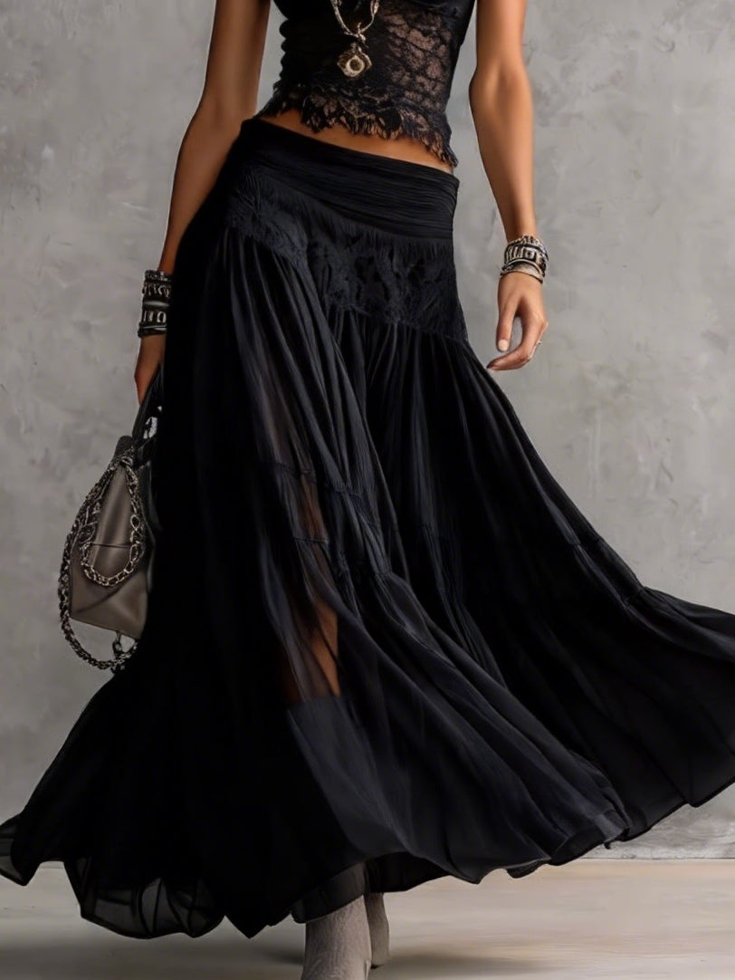 VANESSA - Conjunto boho oscuro con crop top y falda de encaje, estilo único y en tendencia