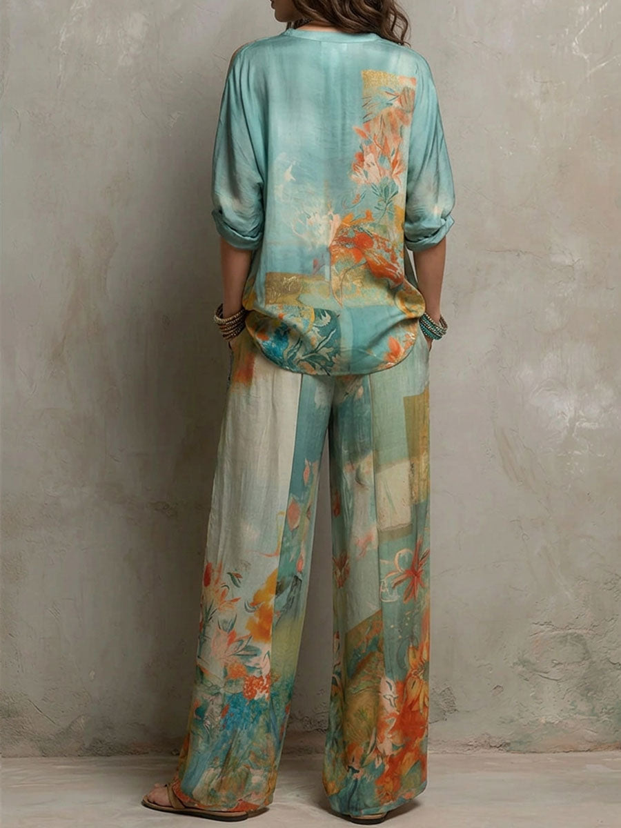 Chiara | Conjunto elegante con estampado floral y pantalones anchos