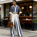 Conjunto de rayas con estilo: camisa holgada y pantalones anchos – cómodo y apto para el uso diario